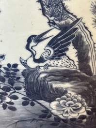A large Chinese blue and white 'He Lu Tong Chun 鶴鹿同春' fish bowl, 19th C.