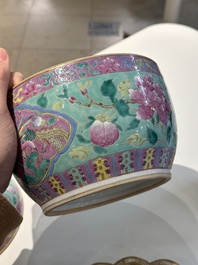 Two Chinese famille rose turquoise-ground 'chupu' bowls and covers for the Straits or Peranakan market, 19th C.