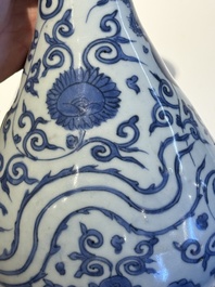 A Chinese blue and white 'phoenix and flower scroll' bottle vase, Ming
