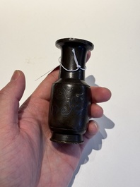 A small Chinese gold- and silver-inlaid bronze 'chilong' vase, late Ming