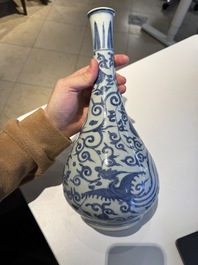 A Chinese blue and white 'phoenix and flower scroll' bottle vase, Ming