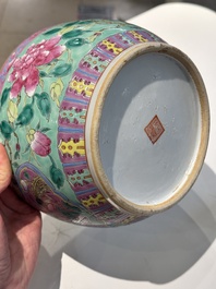 Two Chinese famille rose turquoise-ground 'chupu' bowls and covers for the Straits or Peranakan market, 19th C.