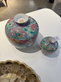 Two Chinese famille rose turquoise-ground 'chupu' bowls and covers for the Straits or Peranakan market, 19th C.