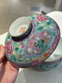 Two Chinese famille rose turquoise-ground 'chupu' bowls and covers for the Straits or Peranakan market, 19th C.