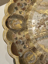 A fine Japanese Satsuma flower-shaped dish and a covered box, Meiji, 19th C.