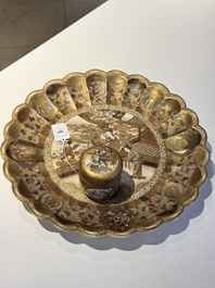 A fine Japanese Satsuma flower-shaped dish and a covered box, Meiji, 19th C.