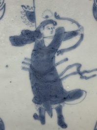 A Chinese blue and white 'archer' tile after a Dutch Delft example, Transitional period