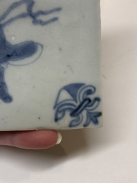 A Chinese blue and white 'archer' tile after a Dutch Delft example, Transitional period