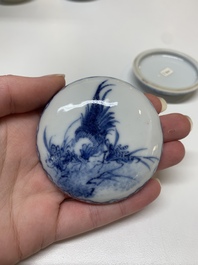 Three Chinese blue and white seal paste boxes, various marks, Republic