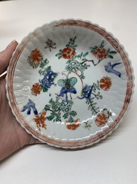 Five Chinese famille verte cups and six saucers, Kangxi
