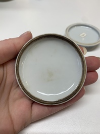 Three Chinese blue and white seal paste boxes, various marks, Republic