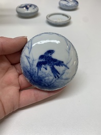 Four Chinese blue and white seal paste boxes in the style of Wang Bu, Yongzheng marks, Republic