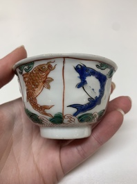 Five Chinese famille verte cups and six saucers, Kangxi