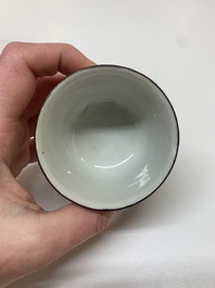 Five Chinese blue, white and famille rose wares, Qianlong and Xianfeng marks, 19/20th C.