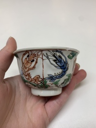 Five Chinese famille verte cups and six saucers, Kangxi