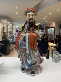 A large Chinese famille rose figure of the star god Lu, Wu Yongmao 吴永茂 seal mark, Republic