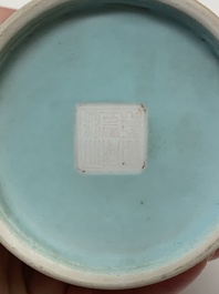 Five Chinese blue, white and famille rose wares, Qianlong and Xianfeng marks, 19/20th C.