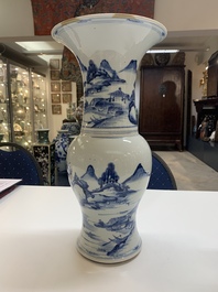 A Chinese blue and white 'landscape' 'yenyen' vase, Kangxi