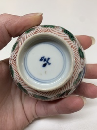 Five Chinese famille verte cups and six saucers, Kangxi