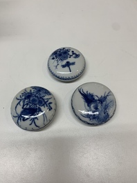 Three Chinese blue and white seal paste boxes, various marks, Republic