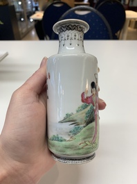 Six small Chinese famille rose vases, Qianlong and Hongxian marks, 20th C.