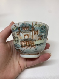 Five Chinese blue, white and famille rose wares, Qianlong and Xianfeng marks, 19/20th C.