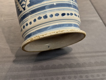 A blue and white Dutch Delftware albarello, Northern Netherlands, 17th C.