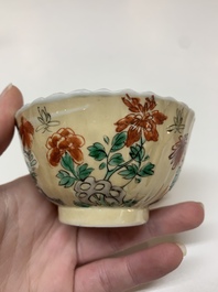 Five Chinese famille verte cups and six saucers, Kangxi