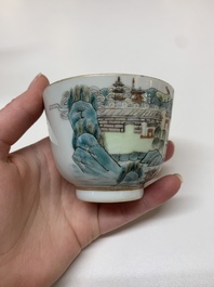 Five Chinese blue, white and famille rose wares, Qianlong and Xianfeng marks, 19/20th C.