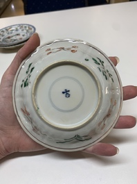 Five Chinese famille verte cups and six saucers, Kangxi