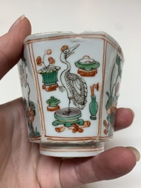 Five Chinese famille verte cups and six saucers, Kangxi