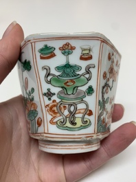 Five Chinese famille verte cups and six saucers, Kangxi
