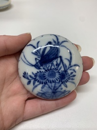 Three Chinese blue and white seal paste boxes, various marks, Republic