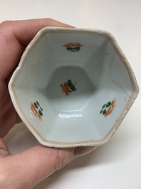 Five Chinese famille verte cups and six saucers, Kangxi