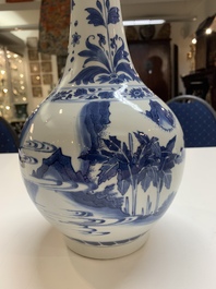 A fine Chinese blue and white bottle vase, Transitional period