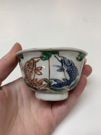 Five Chinese famille verte cups and six saucers, Kangxi