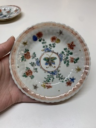 Five Chinese famille verte cups and six saucers, Kangxi