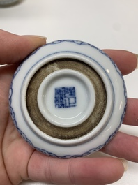Three Chinese blue and white seal paste boxes, various marks, Republic