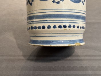A blue and white Dutch Delftware albarello, Northern Netherlands, 17th C.