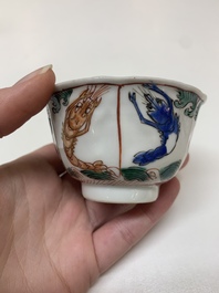 Five Chinese famille verte cups and six saucers, Kangxi