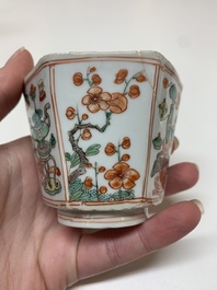 Five Chinese famille verte cups and six saucers, Kangxi