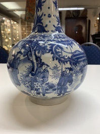 A rare intact Chinese blue and white 'Lian Sheng San Ji 連升三級' bottle vase, Transitional period
