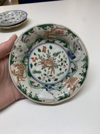 Five Chinese famille verte cups and six saucers, Kangxi