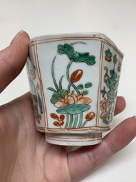 Five Chinese famille verte cups and six saucers, Kangxi