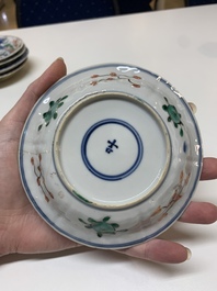 Five Chinese famille verte cups and six saucers, Kangxi