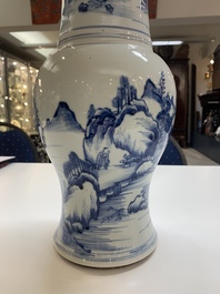 A Chinese blue and white 'landscape' 'yenyen' vase, Kangxi