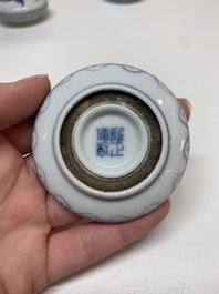 Four Chinese blue and white seal paste boxes in the style of Wang Bu, Yongzheng marks, Republic