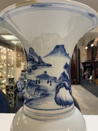 A Chinese blue and white 'landscape' 'yenyen' vase, Kangxi
