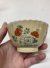 Five Chinese famille verte cups and six saucers, Kangxi