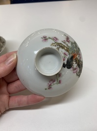 Five Chinese blue, white and famille rose wares, Qianlong and Xianfeng marks, 19/20th C.